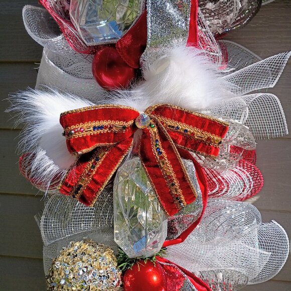 Glam Red & Silver Christmas Garland, Gem Garland, Winter garland, Christmas - Picture 8 of 16